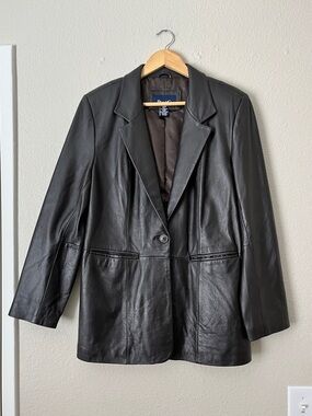 Denim & Co Soft Leather Jacket Women Large Brown Single Button Closure Blazer